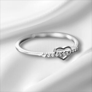New 925 Sterling Silver Heart Adjustable Cubic Zirconia Ring